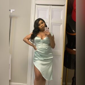 Mint Corset Satin Dress-Miss Circle